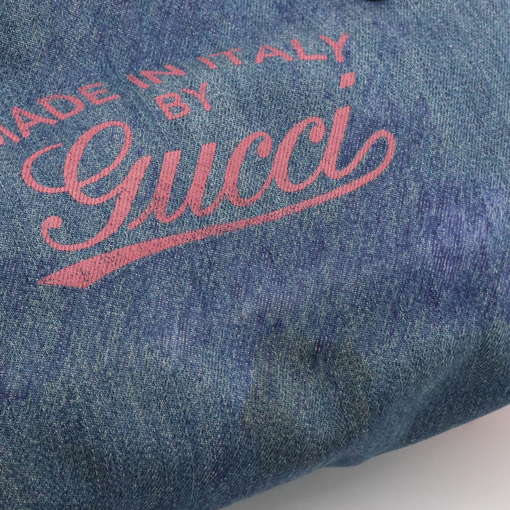 Gucci Craft Tote Bag Shoulder Denim Leather Blue Pink - Picture 8 of 8